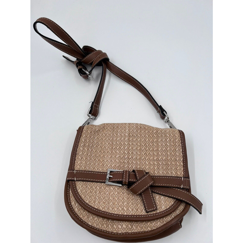 J.Jill Women's Brown Beige Jute Genuine Leather Crossbody Shoulder Bag NWOT New - Picture 1 of 5